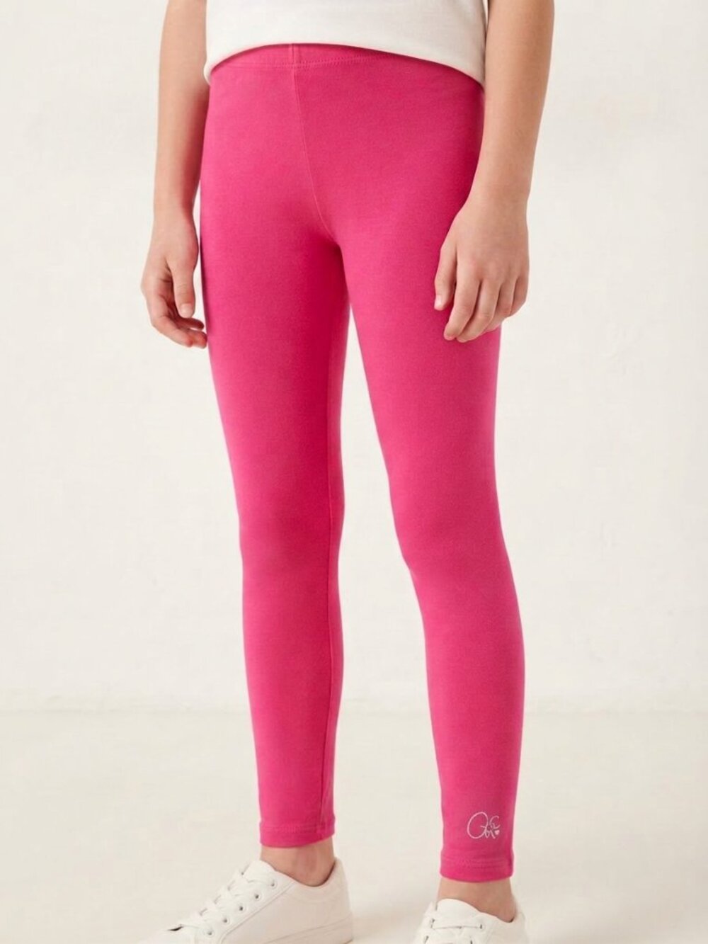 Girls' Hot Pink Stretch Leggings - Silver "CC" Logo - Casual Everyday Pants